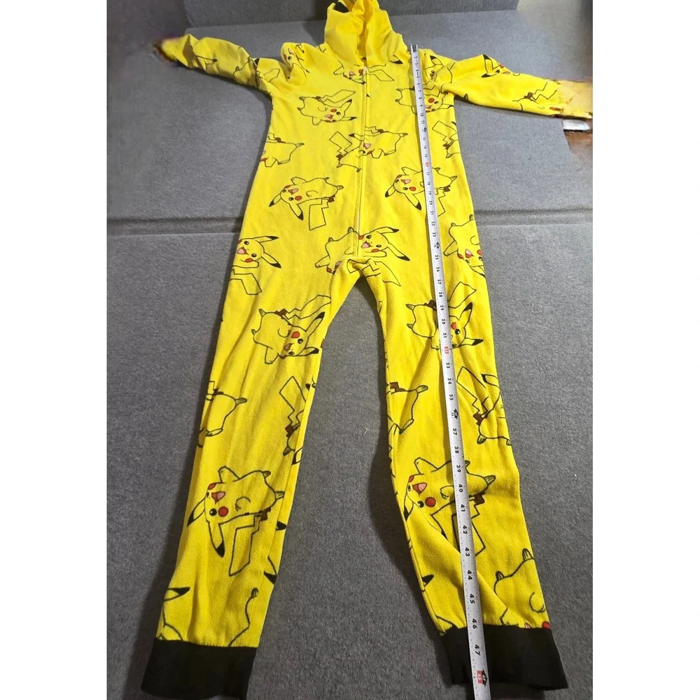 Pokemon Pikachu Kids Hooded Union Suit‎ One Piece Pajamas Yellow Size L 12/14